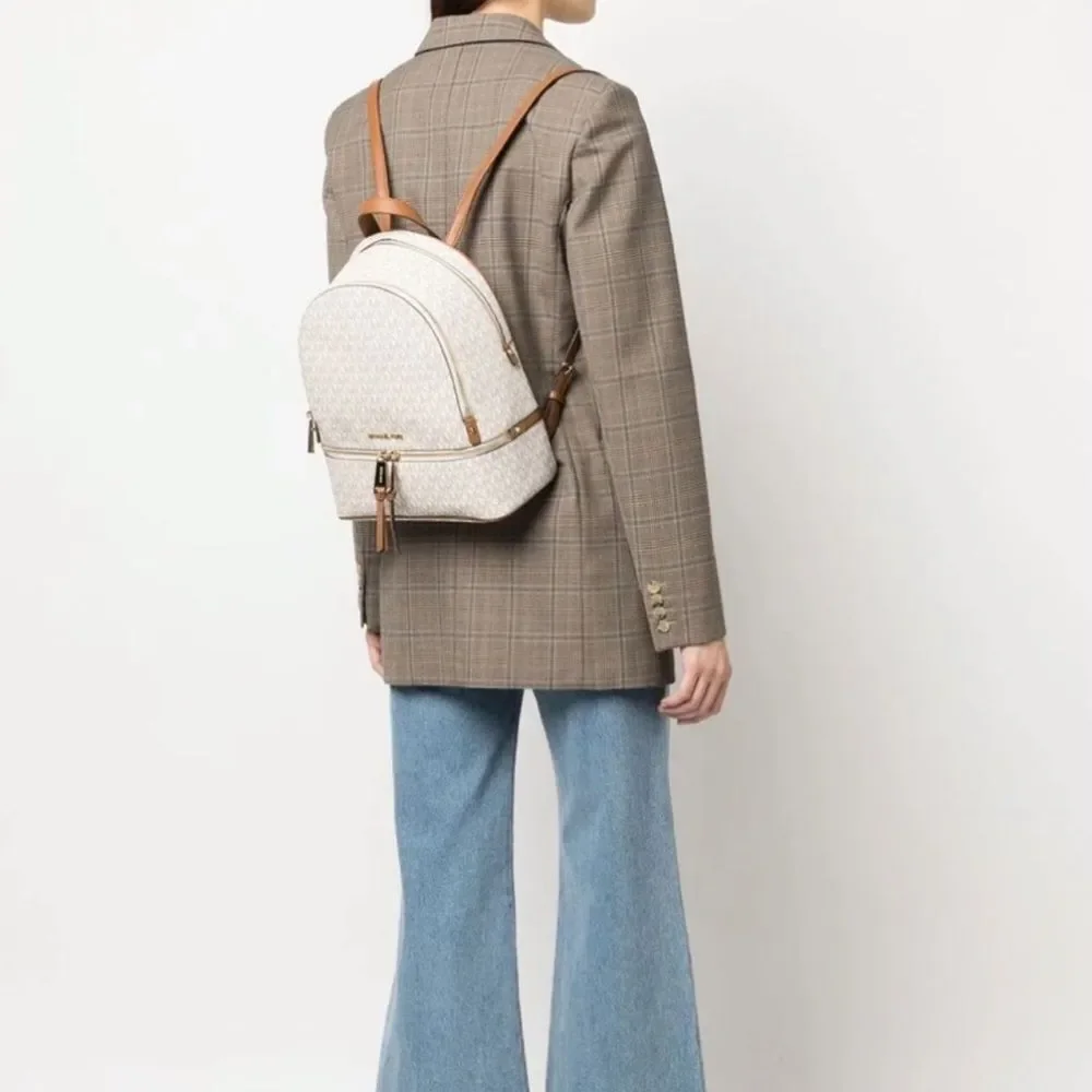 NEW WITH TAGS Michael Kors Rhea Zip Medium Backpack | Vanilla Signature MK